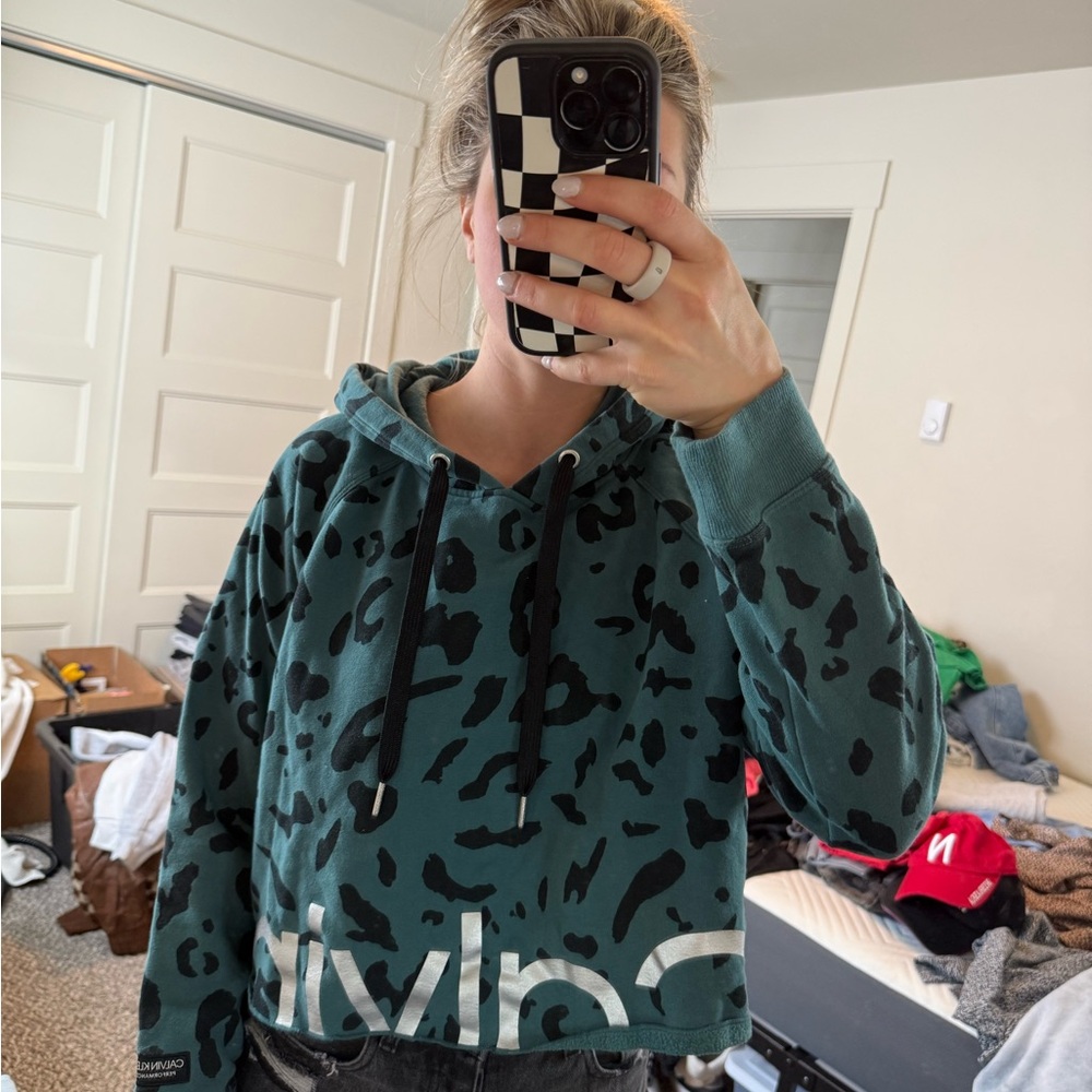 Calvin Klein Teal and Black Patterned Hoodie